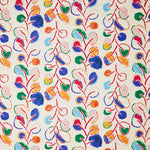 Trees of Derain printed linen fabric the design is a handpainted floral featuring many colors, cobalt, red, pink, orange, blue on a white ground, hover